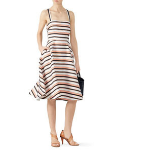 Hutch Tiffany Dress 2 Striped Fit Flare Midi Button Nautical Cross Back Beach